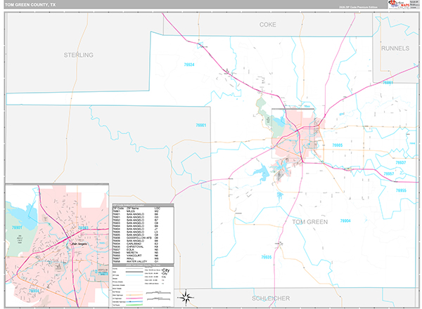 Tom Green County, TX Zip Code Map
